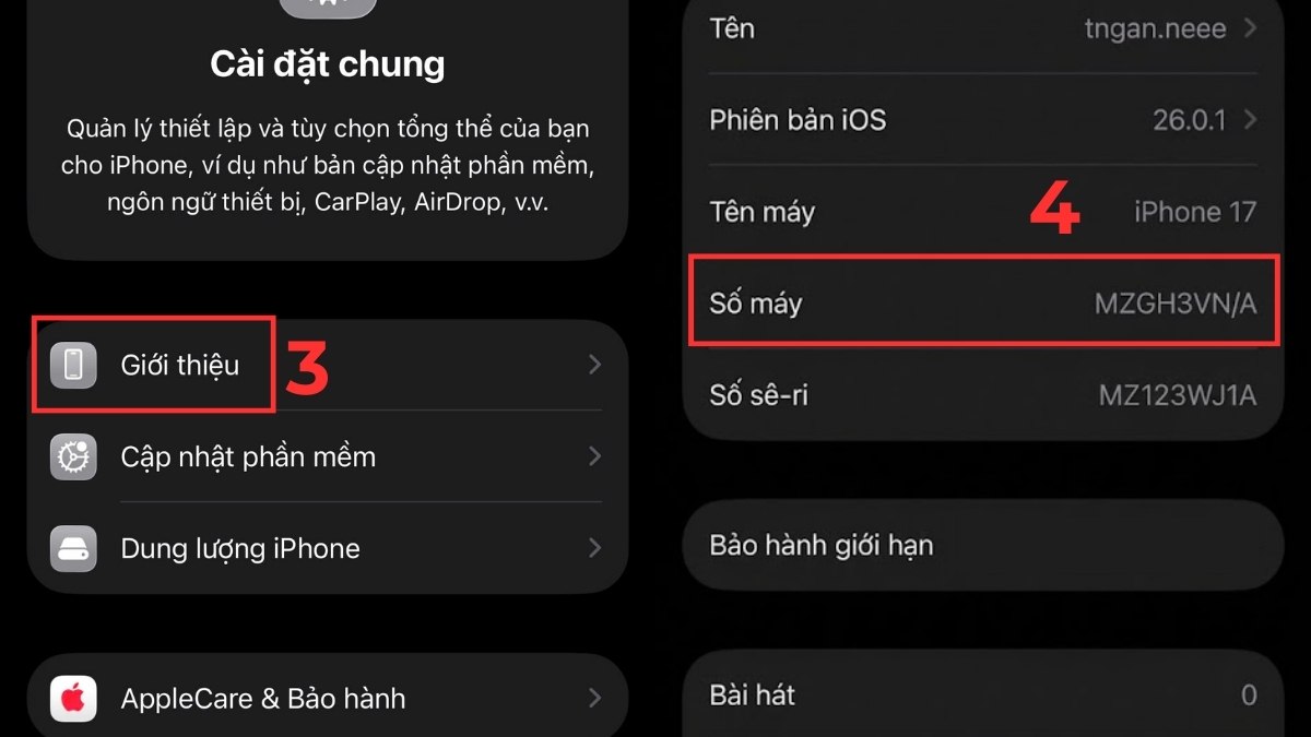 Cách tra phiên bản iPhone 17 trước khi gắn SIM - bước 2 Cách tra phiên bản iPhone 17 trước khi gắn SIM - bước 2