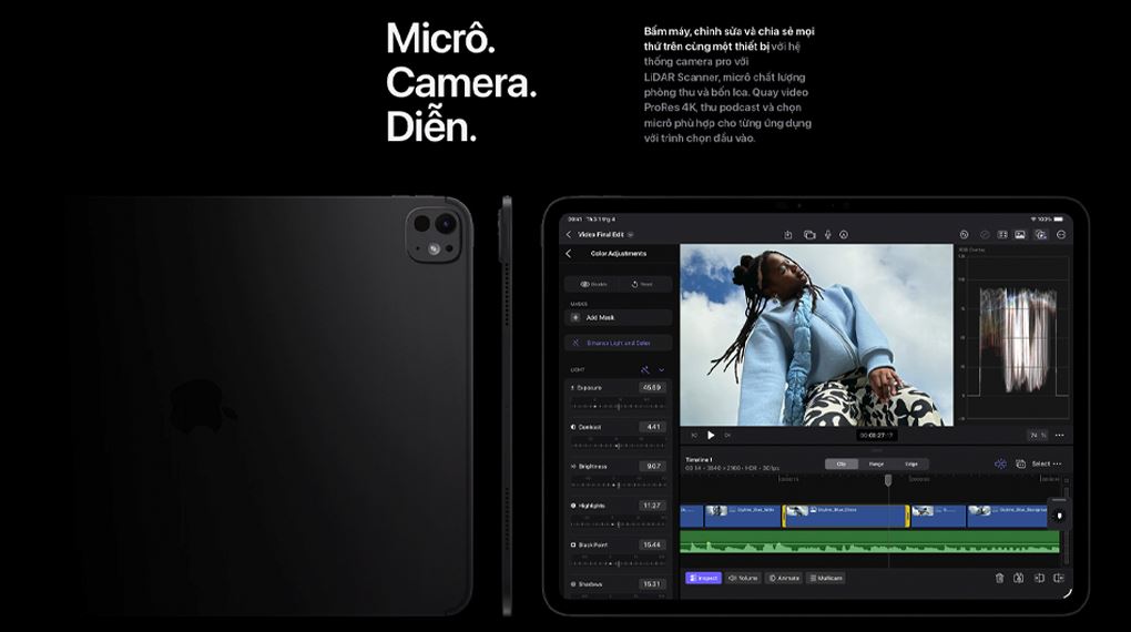 Camera 12MP và cảm biến LiDAR trên iPad Pro M5 11 inch cho ảnh rõ nét, quay 4K ổn định và trải nghiệm AR chân thực hơn (Nguồn Ảnh: Apple.com) Camera 12MP và cảm biến LiDAR trên iPad Pro M5 11 inch cho ảnh rõ nét, quay 4K ổn định và trải nghiệm AR chân thực hơn (Nguồn Ảnh: Apple.com)