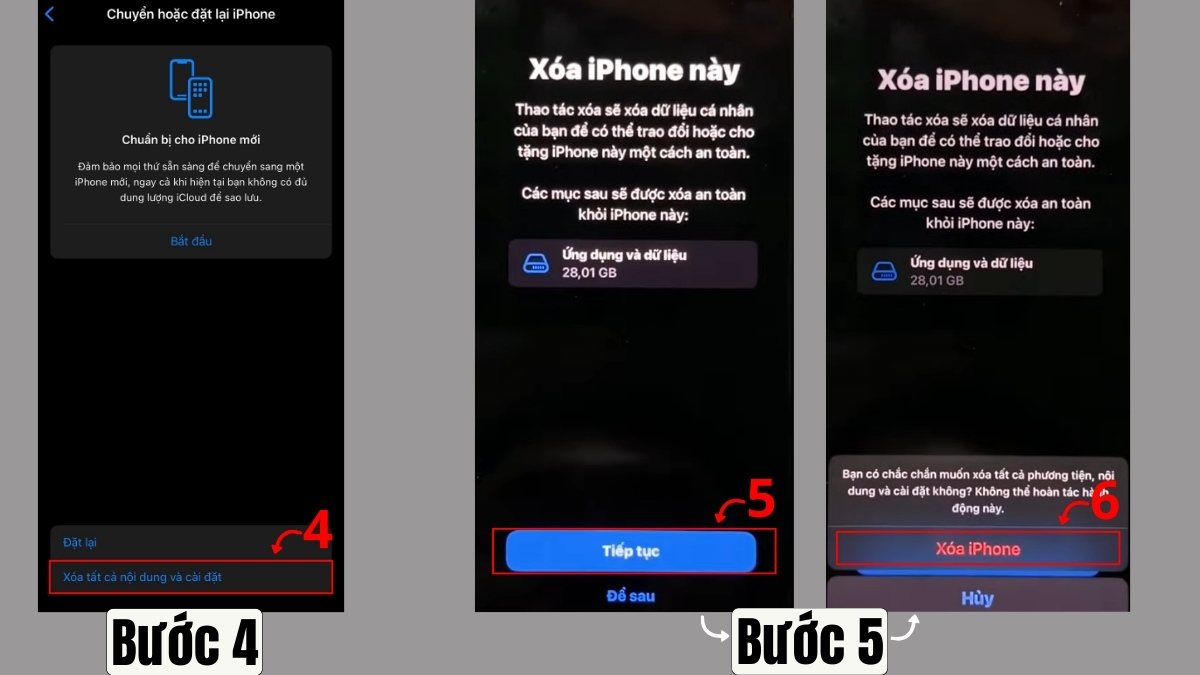 Khôi phục cài đặt gốc để khắc phục lỗi màn hình iPhone chớp nhanh liên tục - bước 2,3,4 Khôi phục cài đặt gốc để khắc phục lỗi màn hình iPhone chớp nhanh liên tục - bước 2,3,4