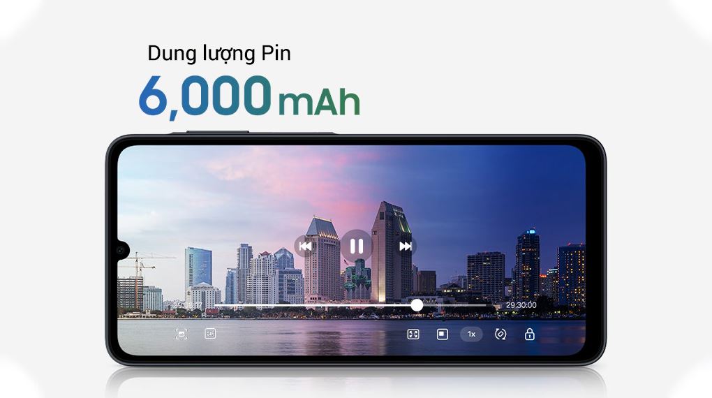 Viên pin 6000 mAh giúp Samsung Galaxy A07 5G sử dụng bền bỉ cả ngày, hỗ trợ sạc nhanh tiện lợi